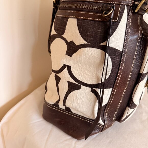 Coach Signature Linen Tote – Brown & Tan, 12"H x 10"W x 9"D - Picture 5 of 13